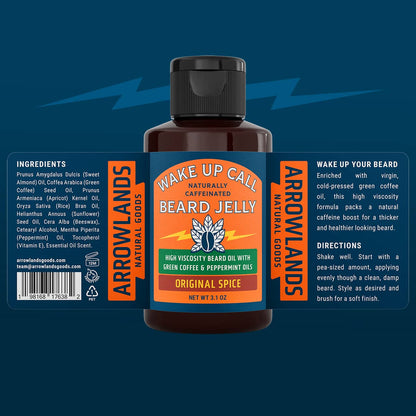 Expanded view of 'Wake Up Call' Beard Jelly product label