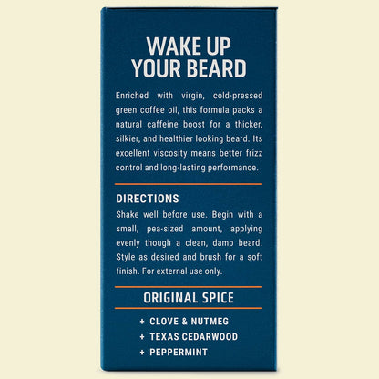 Side panel of 'Wake Up Call' Beard Jelly product box with directions