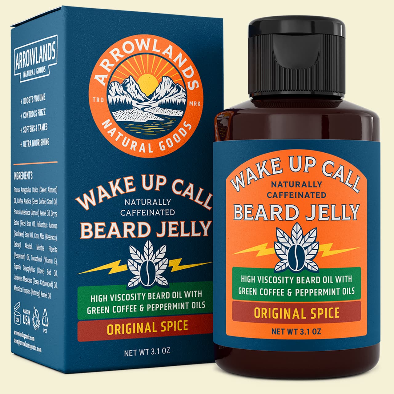 Arrowlands 'Wake Up Call' Beard Jelly product box and bottle